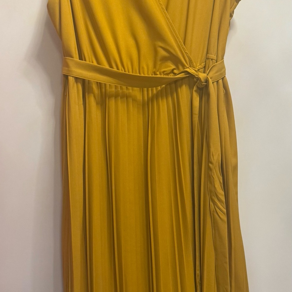 Yellow Wrap Midi Dress (pleated skirt)